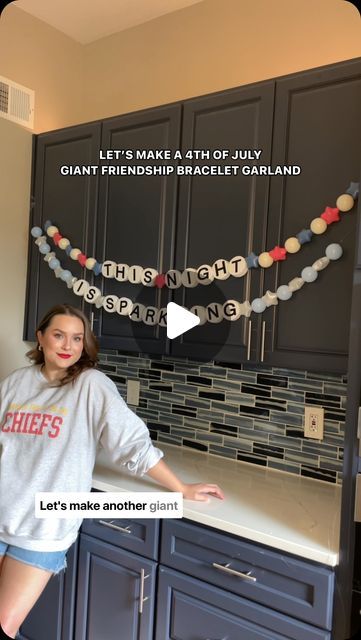 Abby Peek on Instagram: "Let’s make a giant Taylor Swift inspired friendship bracelet garland for the Fourth of July! Everything you need for this Swiftie DIY craft is linked in my bio! 💖  This video will take you through how to make a giant friendship bracelet garland for your next party or gathering and shows you want supplies you’ll need!   #taylorswift #fourthofjulydecor #fourthofjulyparty #4thofjulydecor #friendshipbracelet" Diy Giant Friendship Bracelet Garland, Diy Giant Friendship Bracelet, Friendship Bracelet Christmas Garland, Friendship Bracelet Banner Diy, Large Friendship Bracelet Garland, Friendship Bracelet Costume, Taylor Swift Friendship Bracelet Garland, Friendship Bracelet Decor, Giant Friendship Bracelet Garland