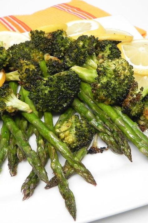 Lemon-Roasted Broccoli and Asparagus | "Simple lemon-flavored roasted broccoli and asparagus. An easy side dish that great served over rice with beef, chicken, pork, or fish." #sidedishrecipes #sides #dinnersidedish #sidedishes #sidedishideas Broccoli Asparagus Recipes, Asparagus And Broccoli Recipes, Broccoli And Asparagus In Oven, Chicken Broccoli Asparagus, Roasted Broccoli And Asparagus Recipes, Roasted Broccoli And Asparagus, Lemon Recipes Baking, Roasted Zucchini And Asparagus, Gravity Transformation