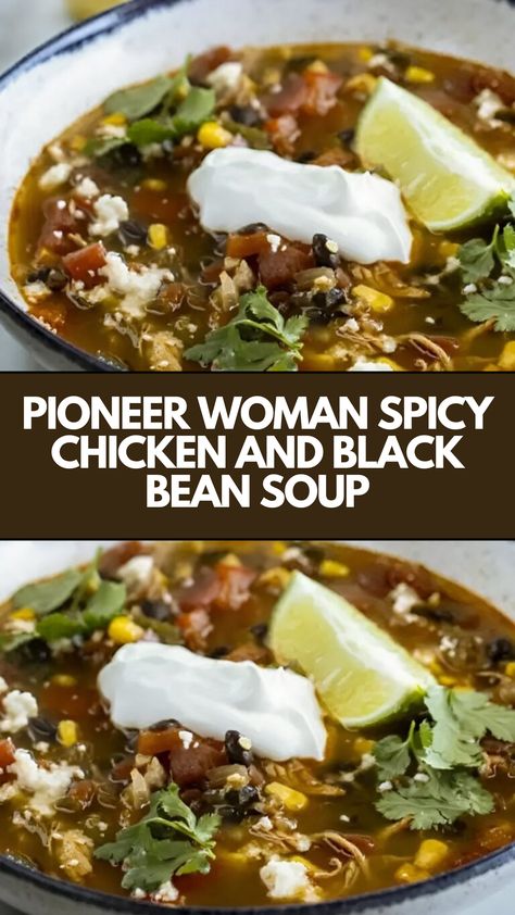 This delicious Pioneer Woman Spicy Chicken and Black Bean Soup is a quick and nutritious meal that warms you up on chilly days. With creamy textures and a spicy kick, you can easily customize it using common pantry ingredients. Perfect for a cozy dinner, it’s sure to satisfy your cravings! Spicy Chicken And Black Bean Soup Pioneer Woman, Black Bean Soup With Chicken, Pioneer Woman Black Bean Soup, Pioneer Woman Tex Mex Spicy Chicken And Black Bean Soup, Chicken And Black Bean Soup, Spicy Soups And Stews, Black Bean Chicken Soup, Chicken Black Bean Soup, Easy Thai Peanut Sauce