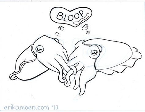 Cuttlefish by Erika Moen, via Flickr Cute Cuttlefish Drawing, Cuddle Fish Drawing, Cuddle Fish Tattoo, Cuddlefish Drawing, Cuttlefish Illustration, Cuttlefish Drawing, Cuttlefish Tattoo, Doodling Sketches, Cuttlefish Art