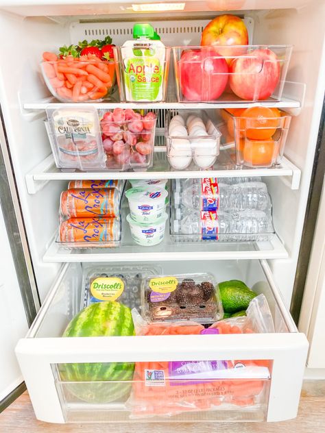 A Healthy After School Snack Station For Your Kids | Turtle Creek Lane Healthy Snacks Pantry, Fridge Snacks For Kids, Kids Fridge Snacks, Healthy Snack Station, Kids Summer Snack Station, Summer Snack Organization For Kids, Kids Mini Fridge Snack Ideas, Mini Fridge Snack Ideas, Snack Station Ideas