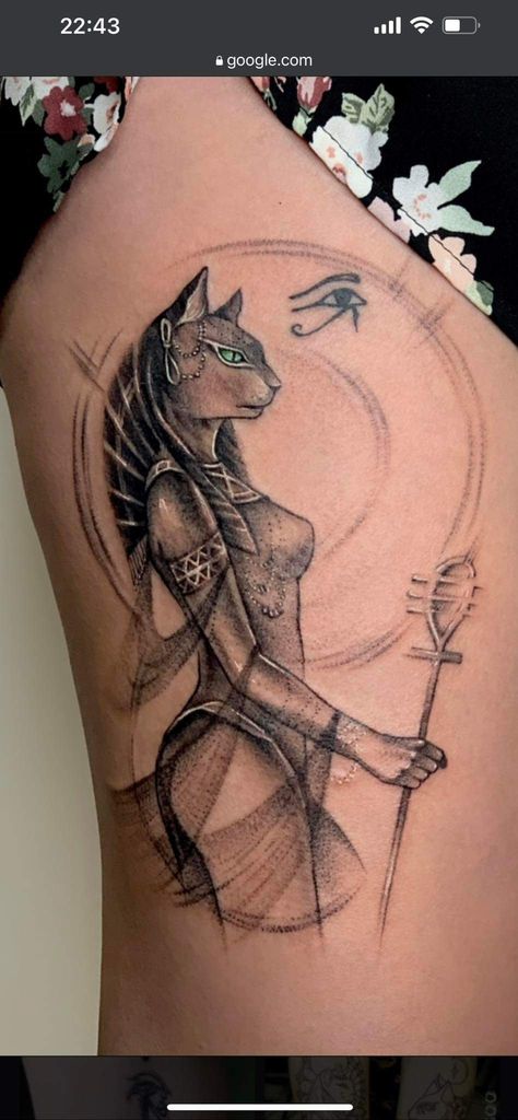 Anput Goddess Tattoo, Egyptian Goddess Tattoos For Women, Bastet Tattoo Egyptian, Bastet Goddess Tattoo, Egyptian Goddess Tattoo, Bastet Tattoo, Egypt Tattoo Design, Egyptian Cat Tattoos, Womens Tattoos