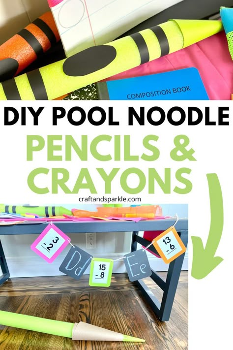 School Supply Drive Display, School Supply Decorations, Show Your True Colors School Theme, Back To School Event Decorations, Crayons Out Of Pool Noodles, Diy Pool Noodle Crayon, School Supplies Decoration Ideas, Pool Noodle Pencil Back To School, Back To School Bash Decorations