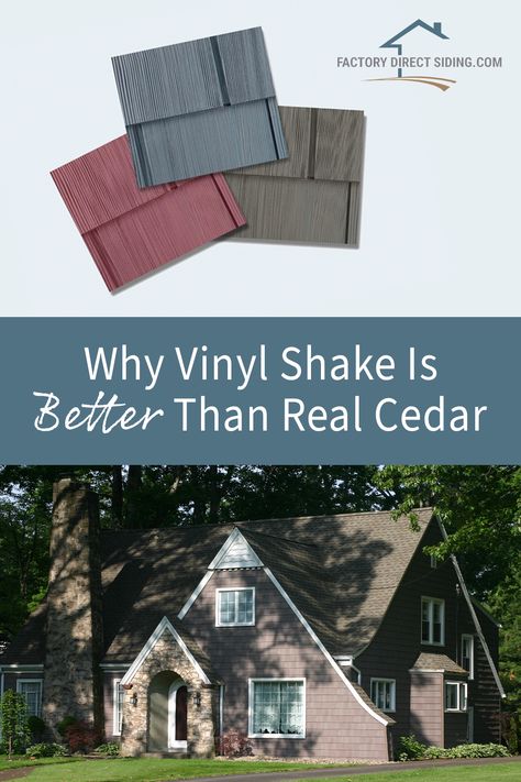 Updating the exterior of your home is a big commitment! If you’ve been thinking about using cedar shingles, take a second to discover vinyl shake siding. It’s likely a better option! Shakes Siding Exterior, Vinyl Shingles Cedar Shakes, Vinal Siding, Vinyl Shingle Siding, Vinyl Cedar Shake Siding, Vinyl Shake Siding, Cedar Shake Siding, Exterior House Siding, Shake Shingle