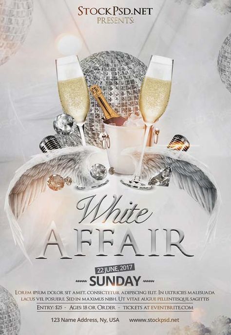 White Affair Party, All White Affair, Elegant Flyer, Free Psd Flyer Templates, Free Psd Flyer, Music Flyer, Halloween Flyer, All White Party, Psd Flyer Templates