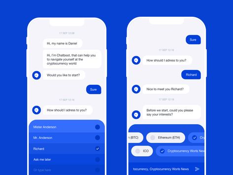 Daneel - Smart Crypto Bot (Chat) mobile app rondesign Chat Bot Ui Design, Chatbot Ui Design, Chatbot App, Chatbot Design, Chat Design, Photography Mobile, Mobile Ui Design, Illustration Photography, App Interface