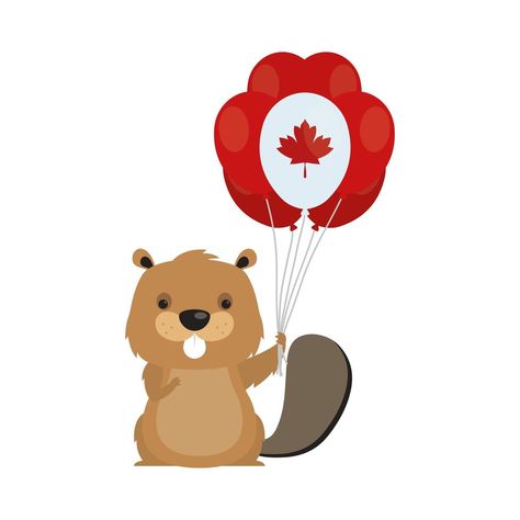 Canadian beaver with balloon for happy canada day vector design Canadian Illustration, Canada Symbols Art, Canada Clipart, Cute Beaver Illustration, Beaver Clipart, Canadian Beaver, Canadian Things, Happy Canada Day, Canada Day