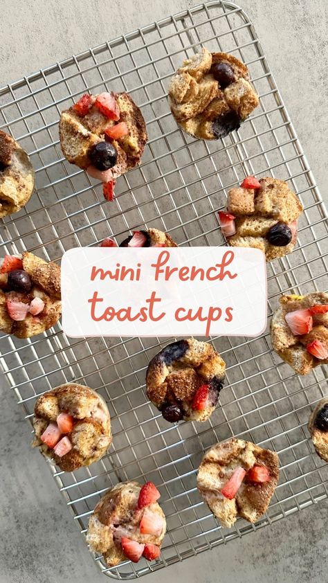 MINI FRENCH TOAST CUPS 🍞🍓🫐 my newest favorite thing to make with leftover PB&J crust! Whenever I make homemade uncrustables or just… | Instagram Mini French Toast, Homemade Uncrustables, French Toast Cups, Toast Cups, Leftover Breakfast, Delicious French Toast, French Toast Muffins, Thing To Make, Baby & Toddler Food