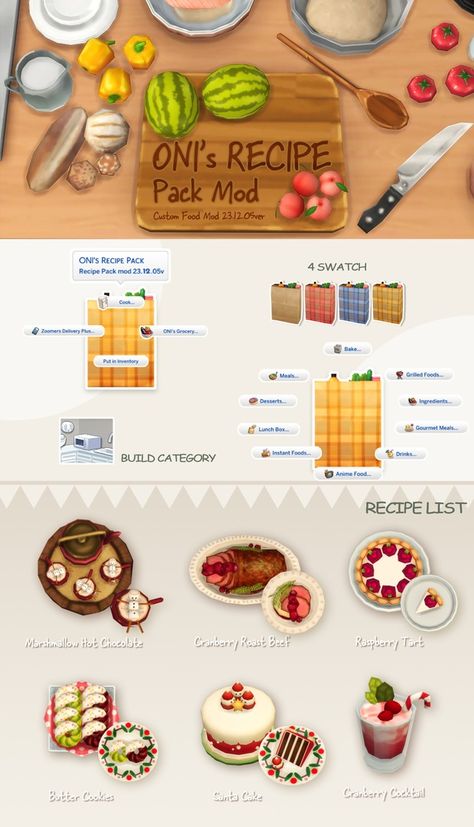 Oni's Recipe Pack_custom food mod_23.12.05 | Patreon Sims 4 Oni's Recipe Pack, Oni's Recipe Sims 4, Oni Sims 4 Food, The Sims 4 Cc Food Mod, Sims 4 Oni Recipe, Sims 4 Cc Food Delivery, Sims 4 Food Override, Sims 4 Cooking Mod, Sims4 Override