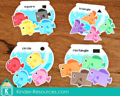 Ocean Preschool Center Activities. Fish and Fishbowl Sort by Shape  Download FREE printable activities on the blog! Fall Preschool Centers, Ocean Preschool, 2d Shapes Activities, Ocean Classroom, Preschool Centers, Thanksgiving Preschool, Shapes Preschool, Whale Pattern, Free Printable Activities