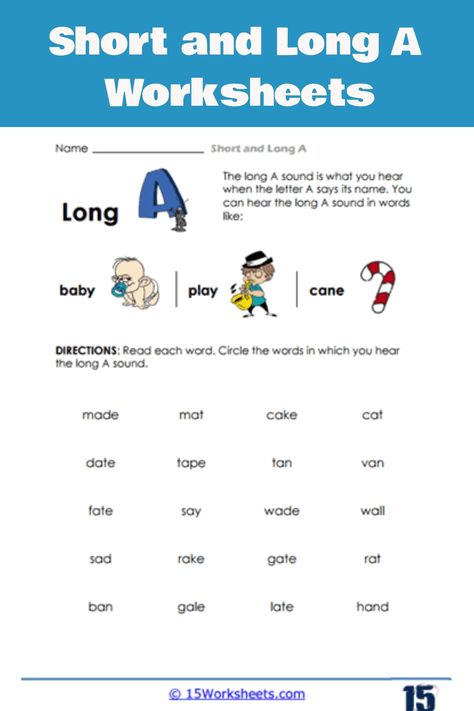 These free phonics worksheets focus on teaching students about the short or long vowel sounds that the letter "A" makes in different words. Long A Worksheets, Long A Sound, Free Phonics Worksheets, Variant Vowels, Phonics Worksheets Free, Letter Blends, Long Vowel Sounds, Phonics Free, Short Vowel Sounds