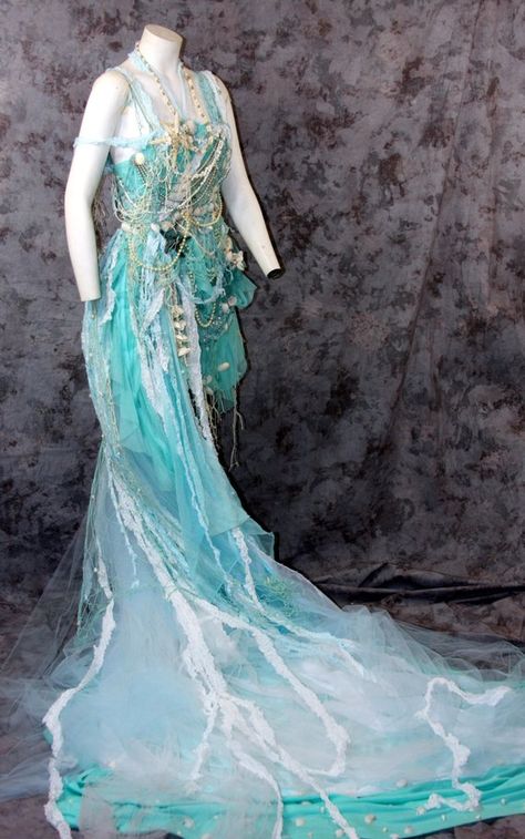 Custom made Bohemian fairy, Mermaid, Ocean Goddess Dress, Gown Costumes and accessories for Renaissance Fair, Burning Man, Halloween, Theme Wedding, Costume, Photo Shoots, Modeling Mermaid Themed Wedding Dress, Mermaid Costume Dress, Ocean Goddess Costume, Water Goddess Dress, Sea Fairy Outfit, Ocean Fairy Costume, Mermaid Theme Outfit, Ocean Theme Dress, Water Element Costume