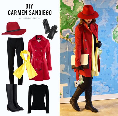 Carmen Sandiego Aesthetic, Carmen Sandiego Costume, Adventure Academia, Classy Costumes, Carman Sandiego, Carmen San Diego, Easy Diy Costume, Childhood Shows, Last Minute Costume Ideas