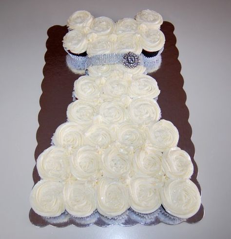 Wedding Dress Cupcake Cake | Cooking Mamas Cupcake Dress Cake, Wedding Dress Cupcake Cake, Dress Cupcake Cake, Make A Wedding Dress, Wedding Shower Cupcakes, Dress Cupcakes, Wedding Dress Shapes, Wedding Dress Cupcakes, Lace Cupcakes