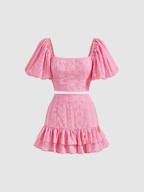 Pink Boho Collar Short Sleeve  Plain  Embellished Non-Stretch Summer Women Clothing Pink One Piece Dress, Modern Princess Outfits, Outfit Rosa, Sweet Clothes, Puff Sleeve Crop Top, Rose Bonbon, Pink Boho, Pink Outfits, Dress For Short Women