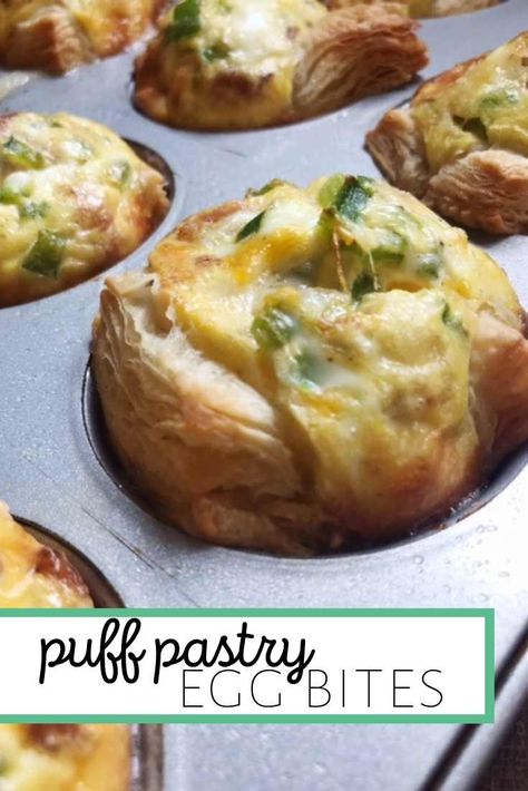 Egg In Puff Pastry, Brunch Egg Bites, Egg Pastry Puff, Egg And Puff Pastry Recipes, Puff Pastry Egg Recipes, Puff Pastry Breakfast Muffins, Puff Pastry Breakfast Recipes Bacon Egg, Brunch Puff Pastry Recipes, Puff Pastry Egg Cups