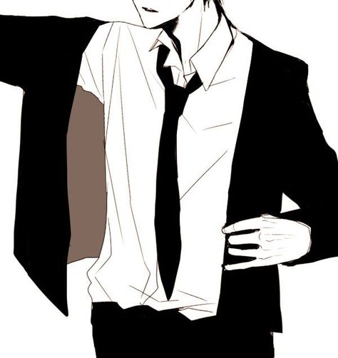 Suit And Tie Men, Anime Suit, Tie Drawing, Suit Drawing, Tie Outfit, Loose Tie, Black And White Suit, Suit Pin, Tie Men