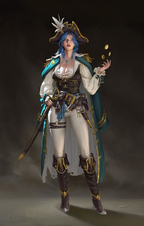 3d Karakter, Pathfinder Character, Pirate Captain, Pirate Outfit, Pirate Art, Pirate Woman, Dnd Art, Game Character Design, Female Character Design