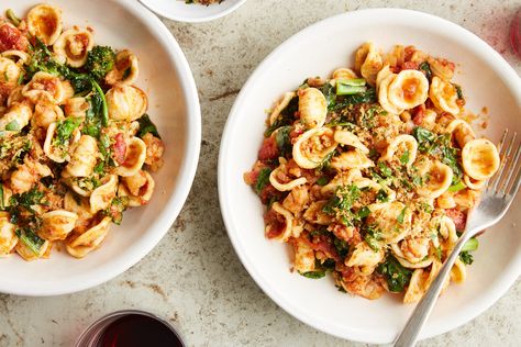 Orecchiette With ’Nduja, Shrimp and Tomatoes Recipe - NYT Cooking Oven Risotto, Banza Chickpea Pasta, Black Bean Pasta, Banza Pasta, Bean Pasta, Squash Pasta, Bolognese Recipe, Chickpea Pasta, Whole Wheat Pasta