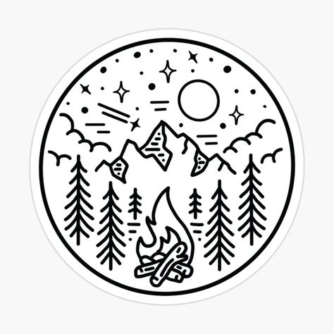 "Outdoors" Art Board Print by mayakotso | Redbubble  outdoors sticker, cute tumblr, drawn Outdoor Doodles, Adventure Drawing, Outdoor Graphics, Camping Drawing, Landscape Tattoo, Circle Drawing, Procreate Ipad Art, Doodle Art Journals, Projets Cricut