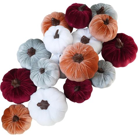 PRICES MAY VARY. Velvet Quantity: The package includes 16 small faux velvet pumpkins in 2 sizes, with 8 pumpkins in each size. Whether displayed individually for a subtle touch or grouped together for a striking visual impact, these velvet pumpkins serve as versatile centerpieces and decorations. They can seamlessly integrate into your fall decor, providing a warm and inviting atmosphere. Perfectly suited for Thanksgiving, farmhouse weddings, autumn harvests, and Halloween decorations. Color: Th Centerpiece Filler, Fall Party Favors, Fall Party Themes, Wedding Halloween, Artificial Pumpkins, Foam Pumpkins, Fall Table Decor, Velvet Pumpkins, Thanksgiving Centerpieces