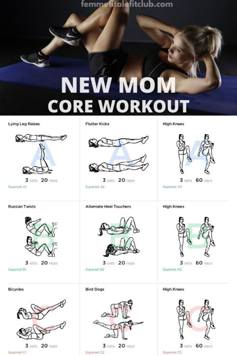 If you are a new mom and ready to get your mom body snatched back then you want to check out this core and abs workout.  You can do this at home if you can't get to mommy and me fitness classes. #postpartum #mommyworkout #totalbodyworkout #exercise #postnatal #newmommyworkout #coreworkoutformoms 5 Day Workout Plan, New Mom Workout, Postpartum Workout Plan, 5 Day Workouts, After Baby Workout, Mom Core, Post Baby Workout, Mom Workout, Postpartum Workouts