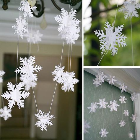 Guirlande de Noël en papier à faire soi-même en 25 idées originales Christmas Wedding Decorations, 3d Snowflakes, Snowflake Garland, Merry Christmas Banner, Snowflake Shape, Paper Banners, Hanging Garland, Paper Garland, Christmas Banners