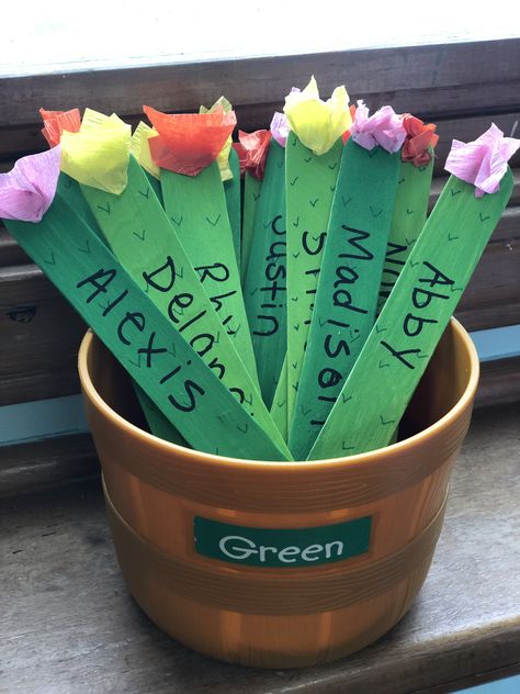 Fiesta theme Cactus name sticks Garden Theme Classroom, Plants Classroom, Preschool Rooms, Prek Classroom, Classroom Makeover, Preschool Classroom Decor, Elementary Classroom Decor, Fiesta Theme, Classroom Decor Themes