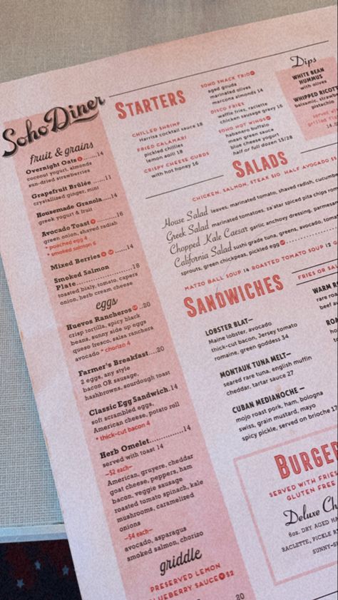 Soho diner Diner Menu Aesthetic, Drive In Diner Aesthetic, New York Diner Aesthetic, Diner Aesthetic Food, Teen Girl Movies, American Diner Aesthetic, Estelle Manor, Boy Brunette, Diner Photoshoot