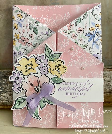 Hand Penned FF STampin' Up! Stampin With Diane Evans Scrapbook Cards Ideas, Cards For Scrapbook, How To Make Cards, Diy Birthday Cards, Fancy Fold Card Tutorials, Gatefold Cards, Hand Made Greeting Cards, Fun Folds, Card Layouts