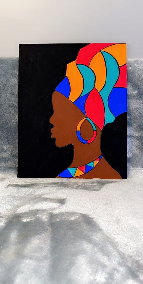 Acrylic Painting Canvas Woman, Paint And Sip Black Women, How To Draw In Canvas, Easy Self Love Paintings, Abstract Painting Of A Woman, African Woman Silhouette Painting, Easy Paintings Of People, Painting Ideas Black Women, Black Women Paintings Easy