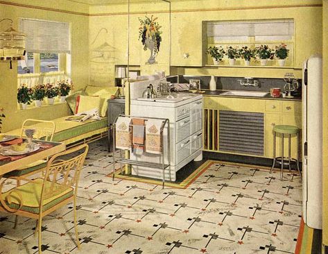 1940s Interior Design, 1940s Interior, 1940s Kitchen, Old Fashioned Kitchen, 1940s Home, Living Vintage, Retro Renovation, Interior Vintage, Brown Kitchens