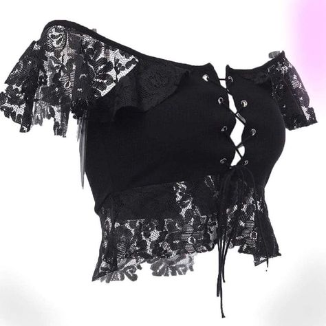 Cool Shirts For Women, Black Lace Crop Top, Goth Shirt, Gothic Shirts, High Fashion Outfits, Grunge Goth, Gothic Outfits, Goth Outfits, Alternative Outfits