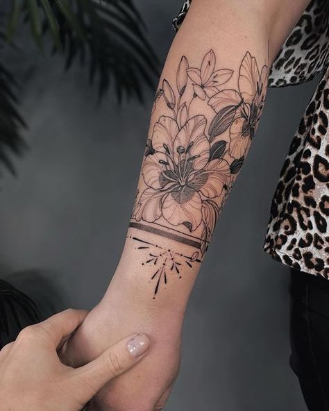 Tattoo Artist Germany on Instagram: "Lilies 🤍" Tiger Lily Wrist Tattoo, Tiger Lily Mandala Tattoo, Lily Wrist Tattoo, Tattoo Arm, Wrist Tattoo, Mandala Tattoo, Tiger Lily, Wrist Tattoos, Tattoo Artist