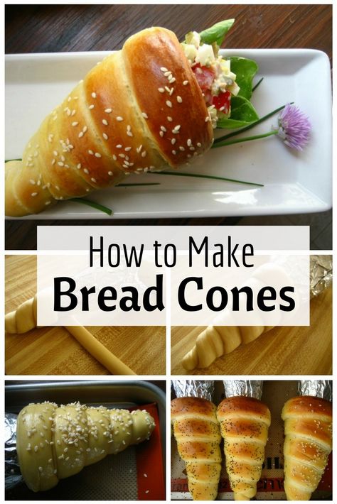 Bread Cones, Waffle Cone Recipe, Pizza Cones, Make Bread, Bread Shaping, Savory Pastry, Baked Macaroni, Fair Food Recipes, Bacon Cheese