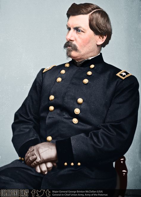 Union General George Brinton "Little Mac" McClellan Colorized Historical Photos, Vintage Beard, Battle Of Gettysburg, Union Army, Major General, Military History, Western Style, American History, Persona