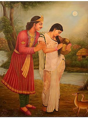 Dushyanta and Shakuntala Ravivarma Paintings, Indian Women Painting, Indian Painting, Female Art Painting, Indian Paintings, Indian Art Paintings, Romantic Art, Character Sketch, India Art