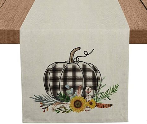 Amazon.com: Artoid Mode Buffalo Plaid Pumpkin Sunflowers Table Runner, Seasonal Fall Harvest Tablecloth Kitchen Dining Table Linen for Indoor Outdoor Home Party Decor 13 x 72 Inch: Kitchen & Dining Fall Table Runner Patterns, Red Rose Love, Sunflower Table Runner, Pumpkin Table Runner, Harvest Kitchen, Polka Dot Pumpkin, Plaid Pumpkin, Dining Table Decoration, Artistic Painting