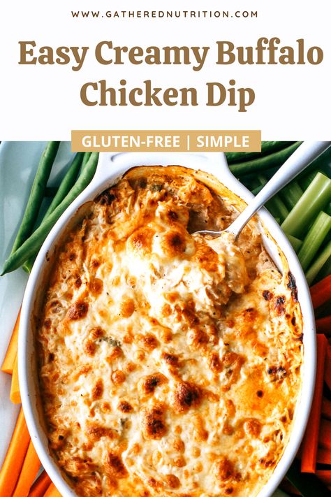 The absolute best easy dip to bring to any gathering! Buffalo chicken is always a crowd fave.This recipe is easy to throw together, and so perfect for dipping both veggies and crackers/chips. It’s addicting- I warned you! High Protein Buffalo Chicken Dip, Protein Buffalo Chicken Dip, Gluten Free Christmas Appetizers, High Protein Buffalo Chicken, Nourishing Snacks, Gluten Free Finger Foods, Easy Buffalo Chicken Dip, Gluten Free Dips, Winter Appetizers