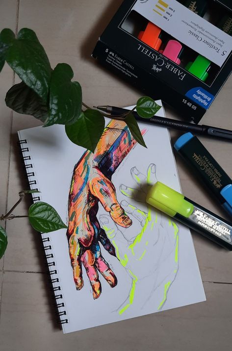 Sketches With Highlighter, Highlighter Sketchbook Art, Highlighter Drawings Sketch, Gel Pen Sketches, Drawing With Highlighter, Highlighter Sketch, Highlighter Drawings, Highlighter Art, Embroidery Quotes