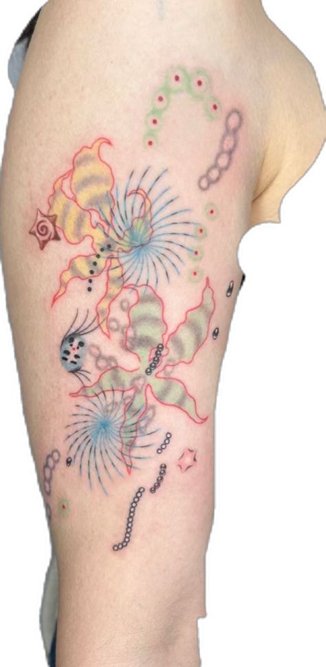 ID：9549929588 Layered Tattoo, Colorful Tattoo, Funky Tattoos, Spooky Tattoos, Makeup Tattoos, Dope Tattoos, Piercing Tattoo, Creative Tattoos, Pretty Tattoos