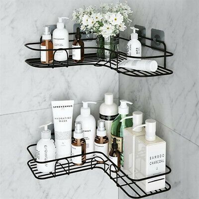 2Pcs Corner Shower Rack Shelf Bathroom Storage Organiser Basket Tidy Shelf Black. Kitchen Organizer Rack, Bathroom Shower Organization, Shower Rack, Corner Bath, Shower Storage, Bad Inspiration, Shower Organization, Aesthetic Bathroom, Bathroom Inspiration Decor