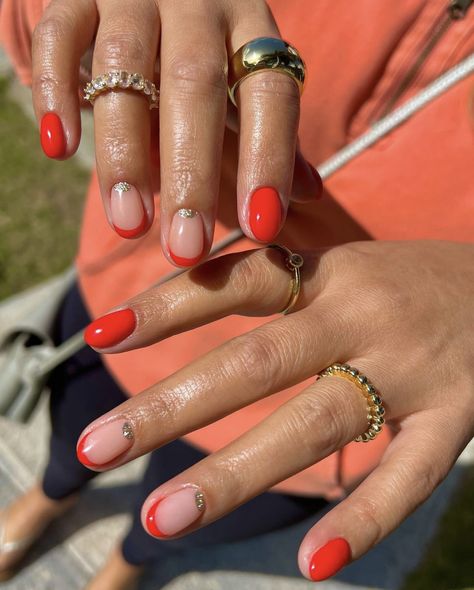 Red And Orange Nails, Nails Red Orange, Red Orange Nails, Ideas Uñas, Plain Nails, Summery Nails, Nails Red, Orange Nails, Gel Manicure