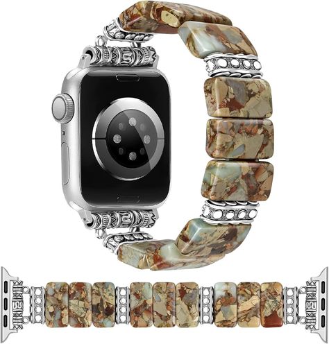 Amazon.com: Newlibery Natural Stone Bracelet Band Women Compatible with Apple Watch 38/40/41/42mm(S10) Boho Imperial Stone Handmade Beaded Elastic Western Vintage Strap for iWatch Series 10/9/8/7/6/5/ 4/3/2/1/SE : Cell Phones & Accessories Western Vintage, Vintage Bohemian Style, Natural Stone Bracelets, Vintage Bohemian, Natural Beads, Phones Accessories, Stone Bracelet, 8 M, Apple Watch Bands