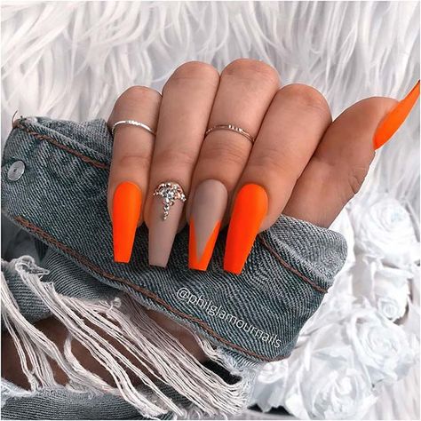 Orange Nail Designs Bright Orange Nails, Bright Summer Acrylic Nails, Neon Orange Nails, Bright Summer Nails Designs, Orange Nail Art, Orange Acrylic Nails, Orange Nail Designs, Bright Summer Nails, Nails Design With Rhinestones