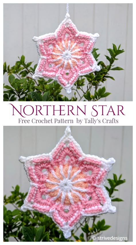 10 Christmas Star Ornament Free Crochet Patterns & Paid - DIY Magazine Crochet Star Ornament Free Pattern, Crochet Christmas Ornaments Free Pattern Simple, Crochet Christmas Flowers, Christmas Crochet Patterns Free Ornament, Crochet Ornaments Christmas, Free Crochet Christmas Patterns, Crochet Christmas Star, Crochet Star Pattern, Christmas Star Ornaments