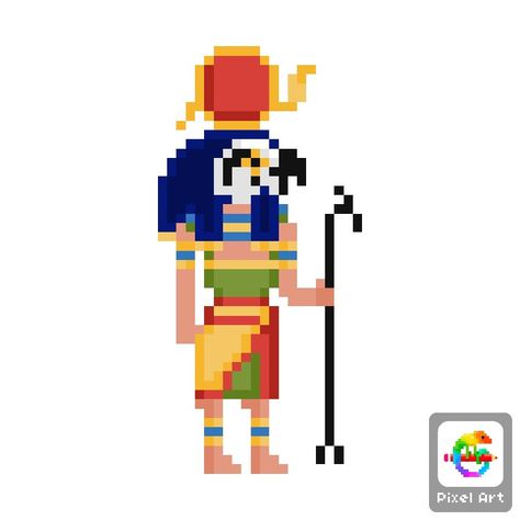 Egyptian god I see... Egypt Museum, 8 Bit Art, Egyptian Pharaoh, Diy Perler Bead Crafts, Egyptian God, Pixel Art Grid, Diy Perler Beads, Terraria, Egyptian Gods