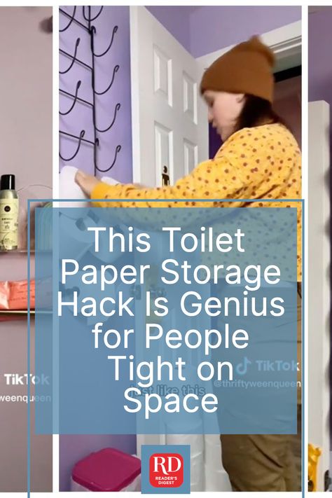 This Toilet Paper Storage Hack Is Genius for People Tight on Space Toilet Paper Storage Ideas Small Spaces, Toilet Paper Storage Ideas, Paper Storage Ideas, Creative Bathroom Storage Ideas, Storage Hack, Creative Bathroom, Storage Idea, Toilet Paper Storage, Game Change