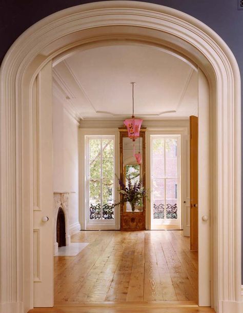 Fairfax & Sammons | Italianate Townhouse Victorian Foyer, Narrow Windows, Traditional Architect, Arched Doorway, Nyc Townhouse, Parlor Floor, Townhouse Exterior, Ceiling Trim, Townhouse Interior