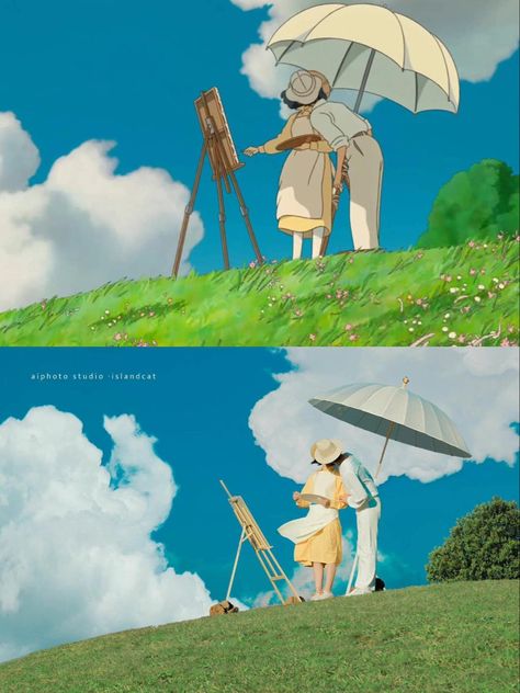 Ghibli Photoshoot, Studio Ghibli Wedding, Ghibli Wedding, Procreate Practice, Pre Wedding Photoshoot Theme, Foto Prewedding, Japan Wedding, Studio Ghibli Characters, Pre Wedding Photoshoot Outdoor